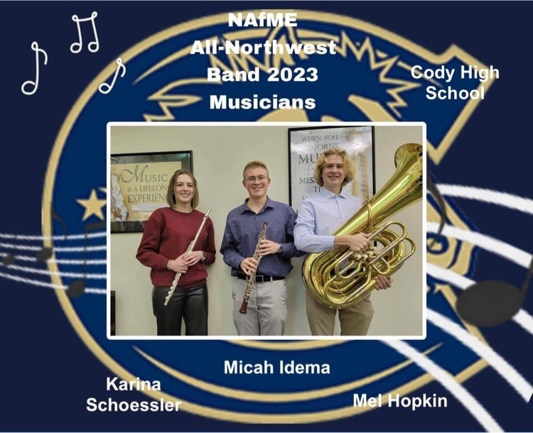 We had three instrumental musicians from Cody High School selected for All Northwest this year, congrats to these fantastic musicians! 🎶💞🎷🎺🥁😎👍🏼